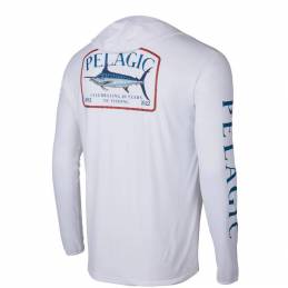 L-Shirt Pelagic Aquatek Elite Game Fish Marlin Blanc