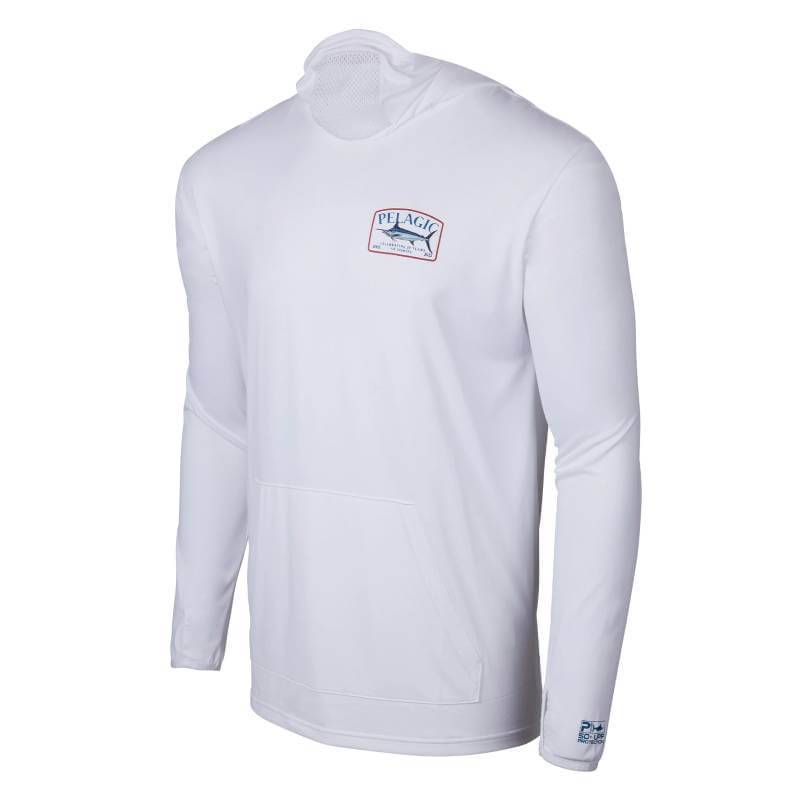 L-Shirt Capuche Pelagic Aquatek Elite Game Fish Marlin Blanc
