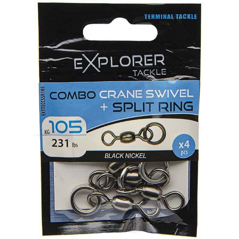 Explorer Tackle Combo Crane Swivel + Split Ring - 105 Kg Explorer Tackle Combo Crane Swivel + Split Ring - 105 Kg