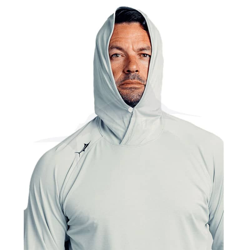 Tuna Silhouette Hooded LS Billfish Gear Tee - Light Grey front Tuna Silhouette Hooded LS Billfish Gear Tee - Light Grey front