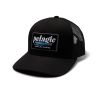 Pelagic Flybridge Built For Trollin black trucker hat front view showing "Built For Fishing" patch