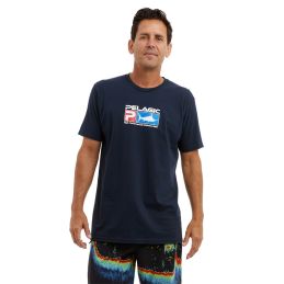 Man wearing Pelagic Deluxe navy Tee front